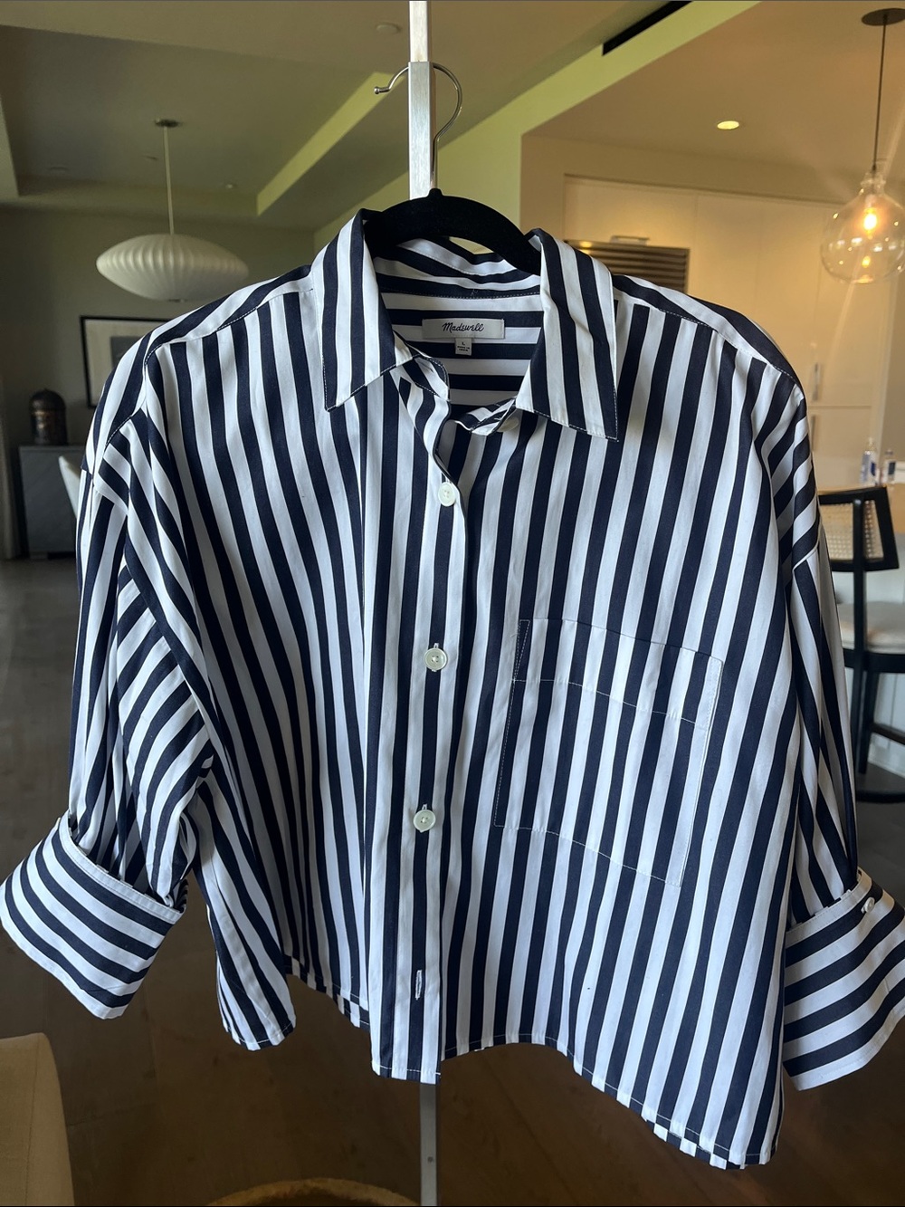 Madewell Navyand White Vertical Stripe Button-Down Shirt